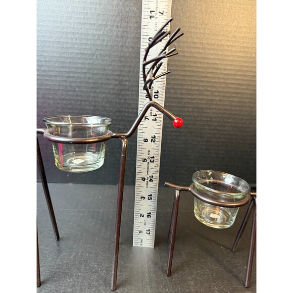 Christmas Set Of Two Iron Reindeer Tea Light Candle Holders - Picture 8 of 9